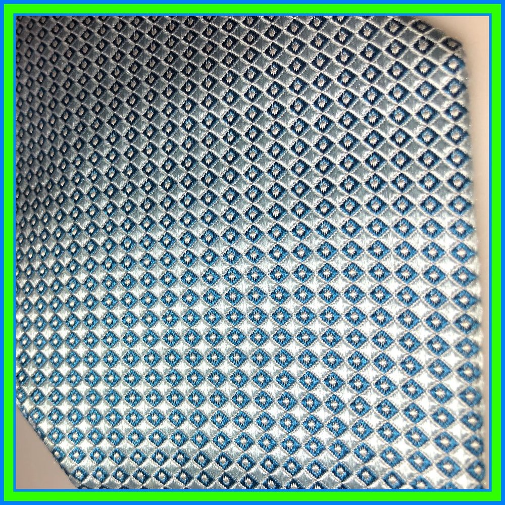 teal silver squres n dots 100% silk